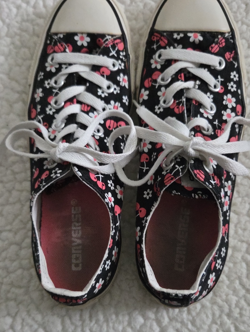 Converse Black Floral Low-Top Sneakers with Pink Accents